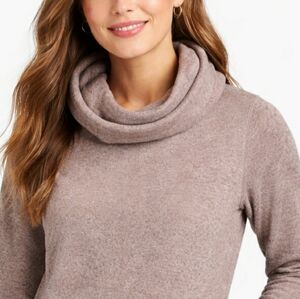 L.L. Bean Womens Light Mocha Cowl Neck Front Pocket Pullover Sweater Small Petit